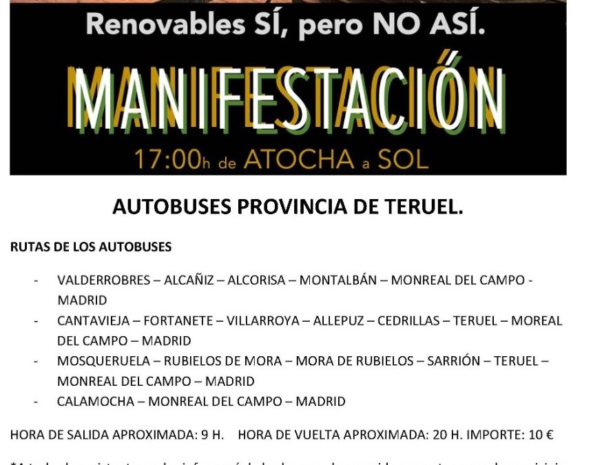 Rutas desde Teruel para acudir a la manifestación de Madrid
