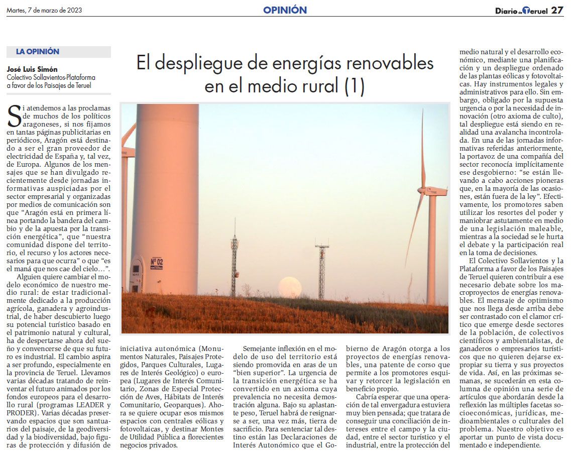 EL DESPLIEGUE DE ENERGÍAS RENOVABLES EN EL MEDIO RURAL.