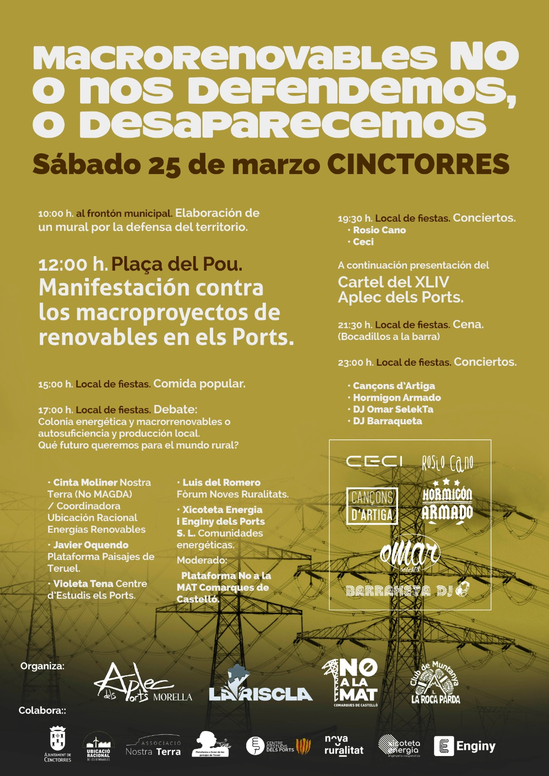 CARTEL MANIFESTACIÓN 25 MARZO 23 EN CINCTORRES. CASTELLÓN.