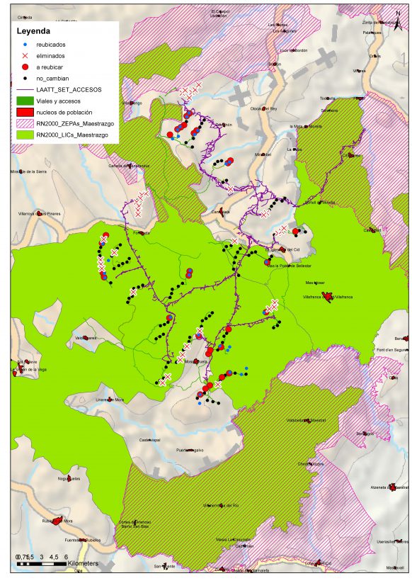 MAPA DE LA REUBICACIÓN DE LOS EÓLICOS EN EL MAESTRAZGO.