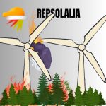 REPSOLALIA. Imagen irónica fusionando las marcas Repsol y Forestalia. Sátira visual entre energía fósil y presuntamente renovable.