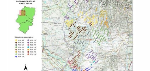 Ubicación de aerogeneradores en la comarca de Las cinco villas.